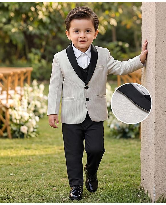 Babyhug Knit Full Sleeves 4 Piece Party Suit - White & Black