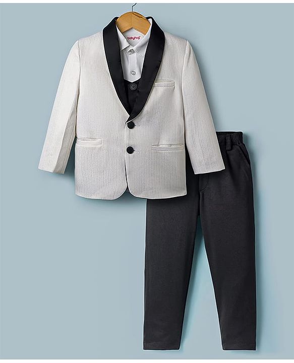 Babyhug Knit Full Sleeves 4 Piece Party Suit - White & Black