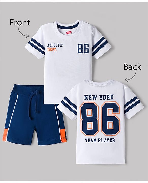 Babyhug 100% Cotton Single Jersey Knit Half Sleeves Front & Back Text Printed T-Shirt & Shorts Set - White