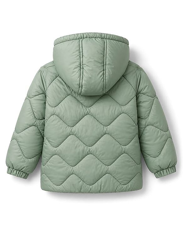 Babyhug Woven Full Raglan  Sleeves  Quilted Hooded Winter Jacket with Lion Patch - Olive