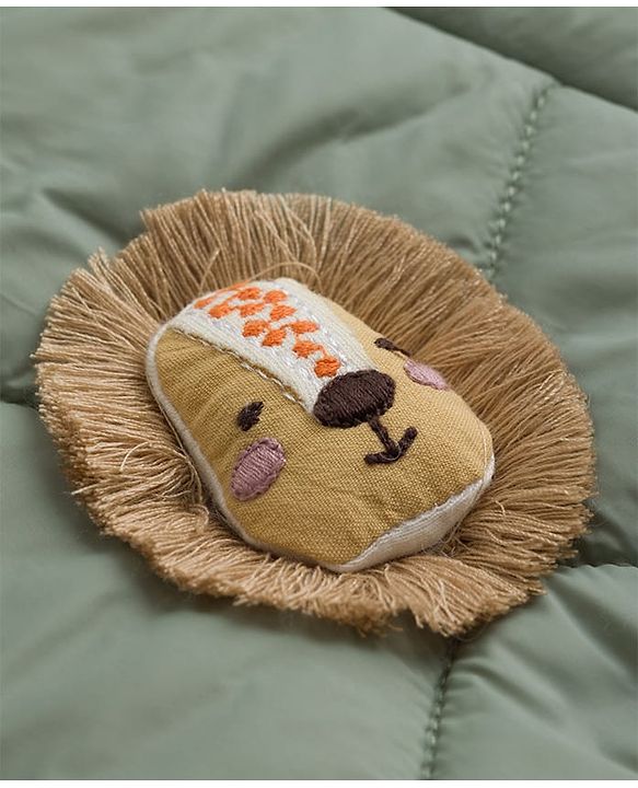 Babyhug Woven Full Raglan  Sleeves  Quilted Hooded Winter Jacket with Lion Patch - Olive