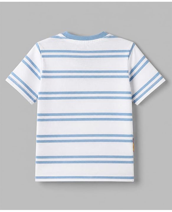Babyhug 100% Cotton Single Jersey Knit Half Sleeves Striped T-Shirt & Short with Tiger Print - Light Blue