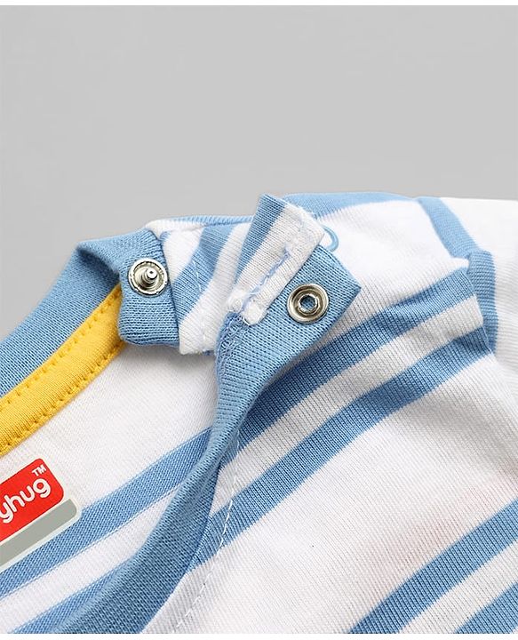 Babyhug 100% Cotton Single Jersey Knit Half Sleeves Striped T-Shirt & Short with Tiger Print - Light Blue