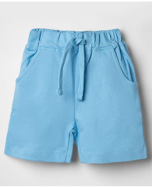 Babyhug 100% Cotton Knit Half Sleeves Striped & Text Printed T-Shirt & Shorts Set - Light Blue