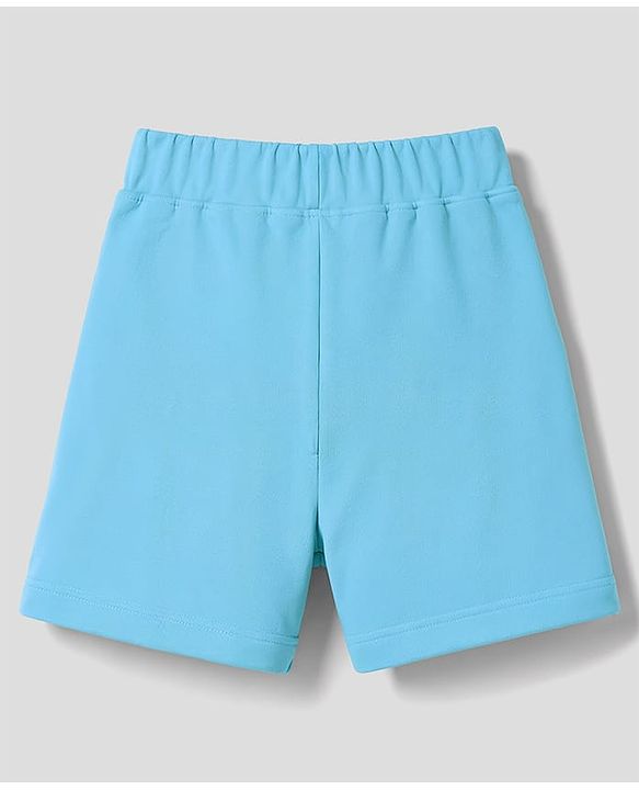 Babyhug 100% Cotton Knit Half Sleeves Striped & Text Printed T-Shirt & Shorts Set - Light Blue
