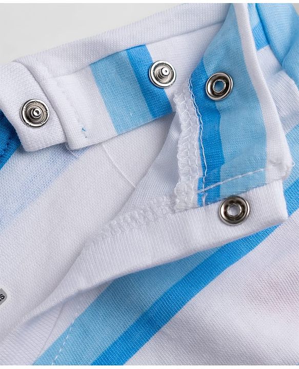 Babyhug 100% Cotton Knit Half Sleeves Striped & Text Printed T-Shirt & Shorts Set - Light Blue