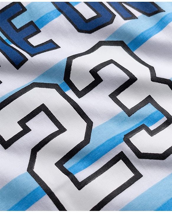 Babyhug 100% Cotton Knit Half Sleeves Striped & Text Printed T-Shirt & Shorts Set - Light Blue