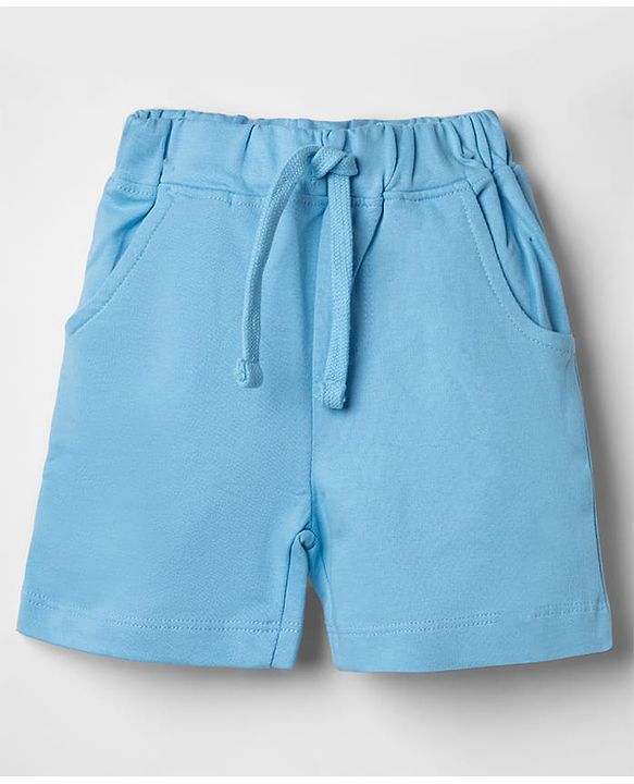 Babyhug 100% Cotton Knit Half Sleeves Striped & Text Printed T-Shirt & Shorts Set - Light Blue