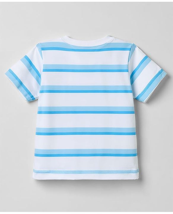Babyhug 100% Cotton Knit Half Sleeves Striped & Text Printed T-Shirt & Shorts Set - Light Blue