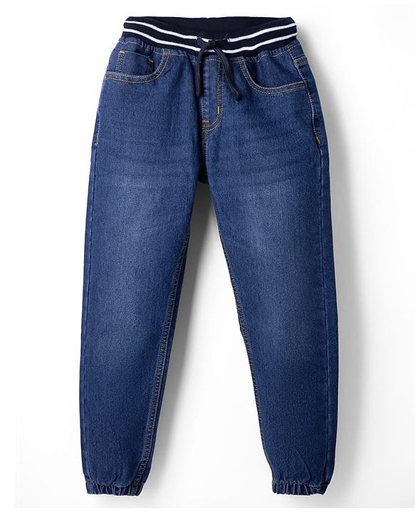 Pine Kids Denim Woven Full Length Solid Jeans With Pockets - Navy Blue