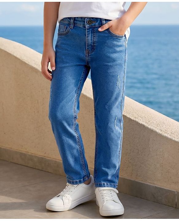 Pine Kids Denim Woven Full Length Solid Jeans - Blue