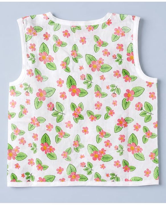 Babyhug 100% Cotton Cambric Knit Sleeveless Front Open Jhablas With Strawberry Floral Print Pack of 3 - Pink , Yellow White