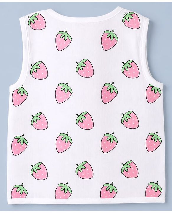 Babyhug 100% Cotton Cambric Knit Sleeveless Front Open Jhablas With Strawberry Floral Print Pack of 3 - Pink , Yellow White