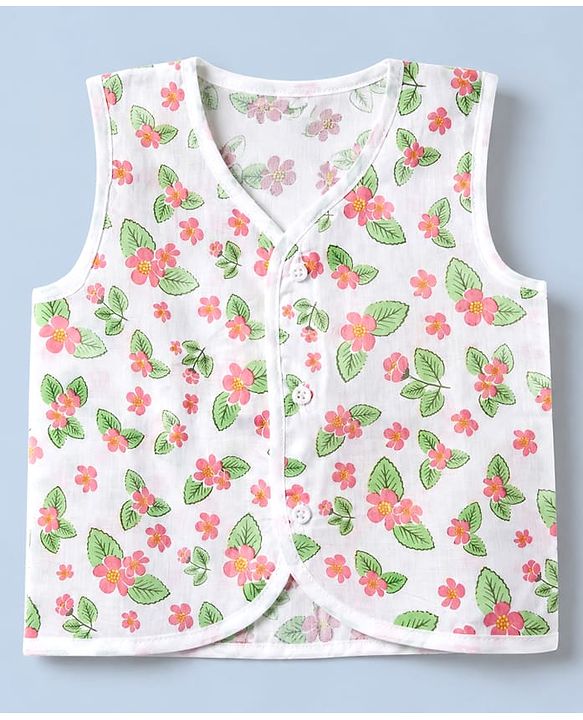 Babyhug 100% Cotton Cambric Knit Sleeveless Front Open Jhablas With Strawberry Floral Print Pack of 3 - Pink , Yellow White
