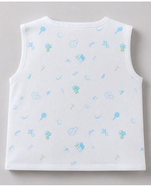 Babyhug 100% Cotton Cambric Woven Front Open Sleeveless Jhablas with Moon Star Cloud Pack of 3 - Light Blue, Light Green, Light Pink
