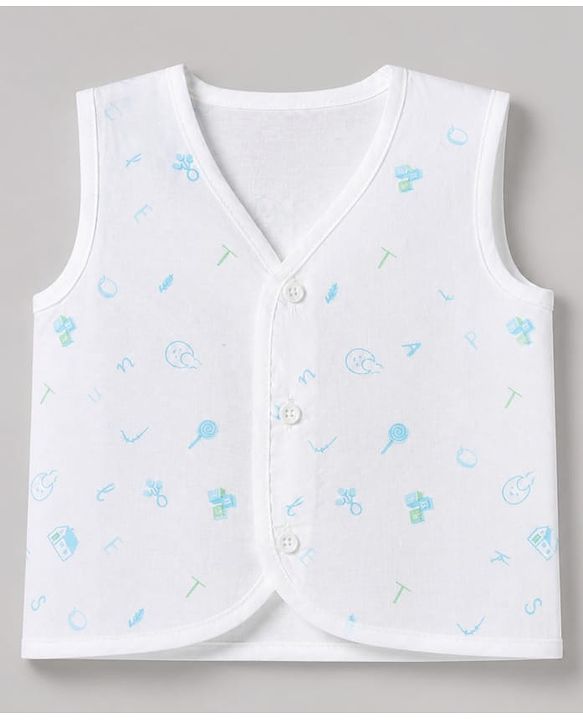 Babyhug 100% Cotton Cambric Woven Front Open Sleeveless Jhablas with Moon Star Cloud Pack of 3 - Light Blue, Light Green, Light Pink