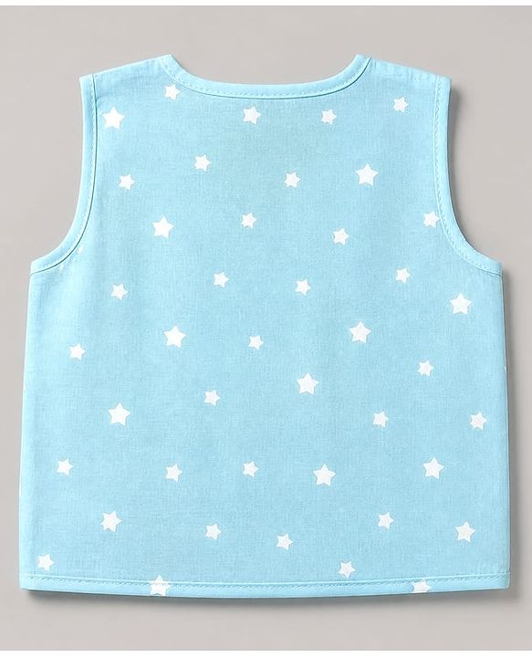Babyhug 100% Cotton Cambric Woven Front Open Sleeveless Jhablas with Moon Star Cloud Pack of 3 - Light Blue, Light Green, Light Pink