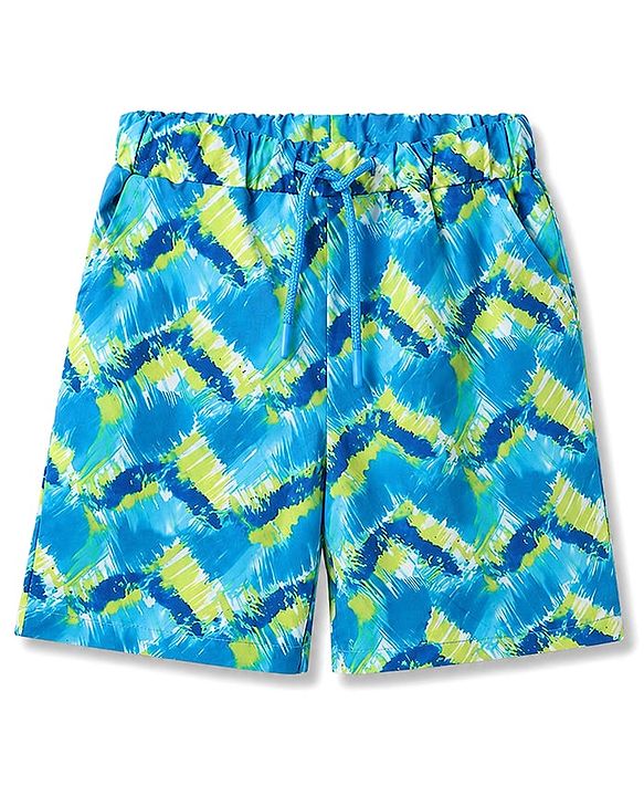 Babyhug Tafetta Water Repellant Printed Swimming Trunk - Blue