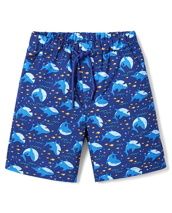 Babyhug Tafetta Water Repellant Shark Printed Swimming Trunk - Navy Blue