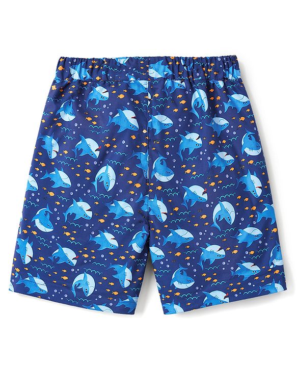 Babyhug Tafetta Water Repellant Shark Printed Swimming Trunk - Navy Blue