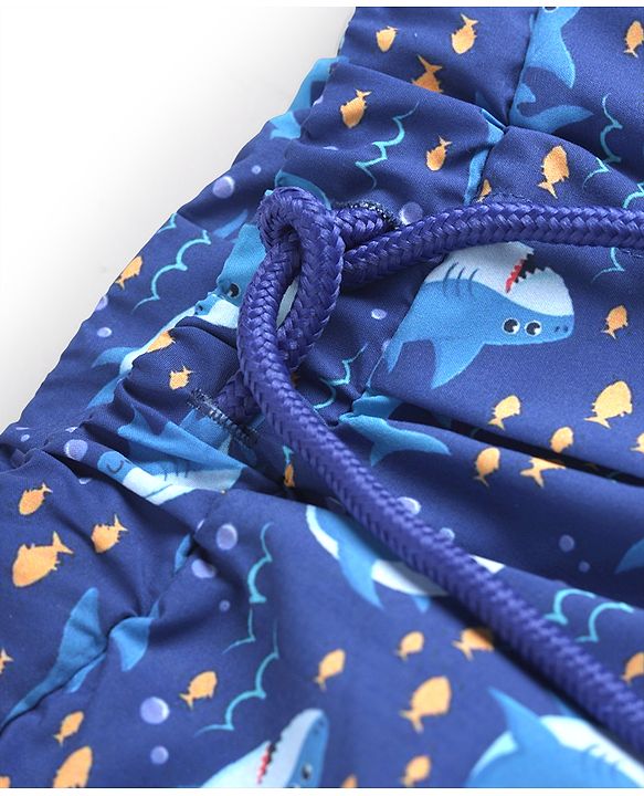 Babyhug Tafetta Water Repellant Shark Printed Swimming Trunk - Navy Blue