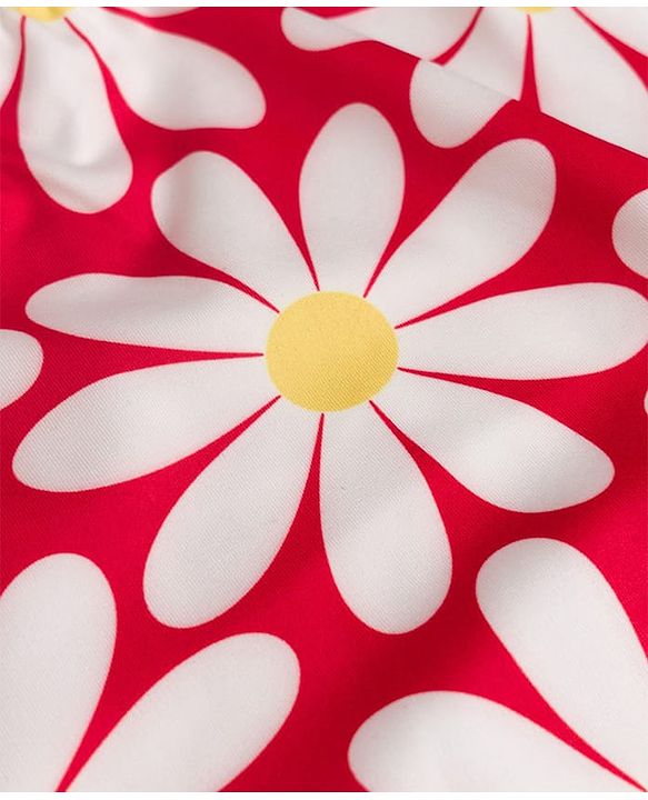 Babyhug Sleeveless Floral Printed Water Repellant V Cut Swimsuit - Red