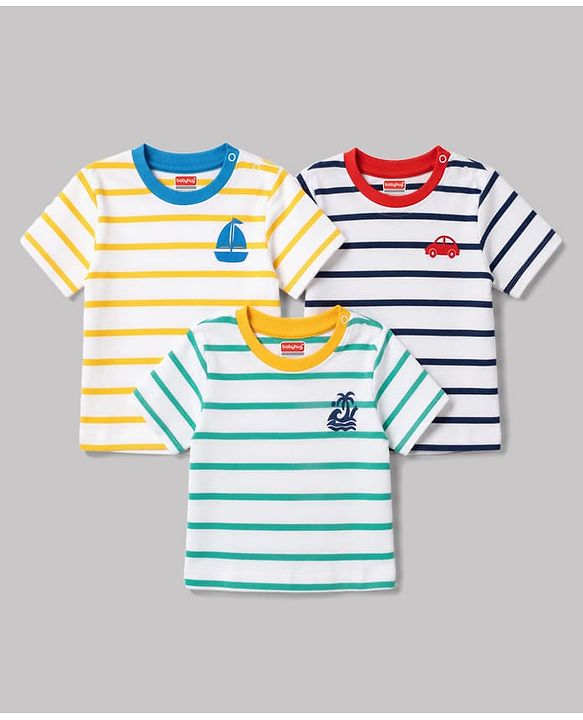 Babyhug 100% Cotton Knit T-Shirts with Graphics Half Sleeves Yellow 0-3 Months Pack of 3