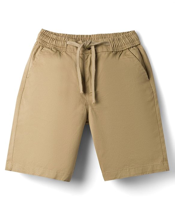 Pine Kids Cotton Elastane Woven Above Knee Length Solid Shorts - Beige