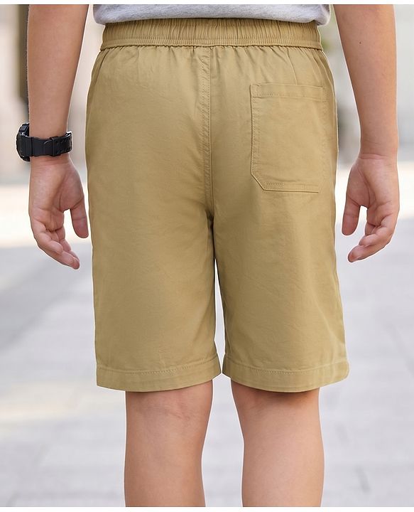 Pine Kids Cotton Elastane Woven Above Knee Length Solid Shorts - Beige