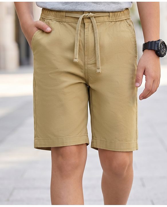 Pine Kids Cotton Elastane Woven Above Knee Length Solid Shorts - Beige