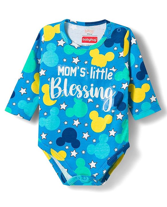 Babyhug Disney Interlock Knit Full Sleeves Onesies with Mickey Mouse Print Pack of 2 - Aqua