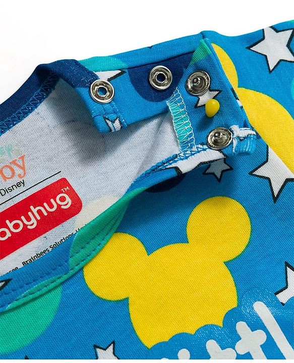 Babyhug Disney Interlock Knit Full Sleeves Onesies with Mickey Mouse Print Pack of 2 - Aqua