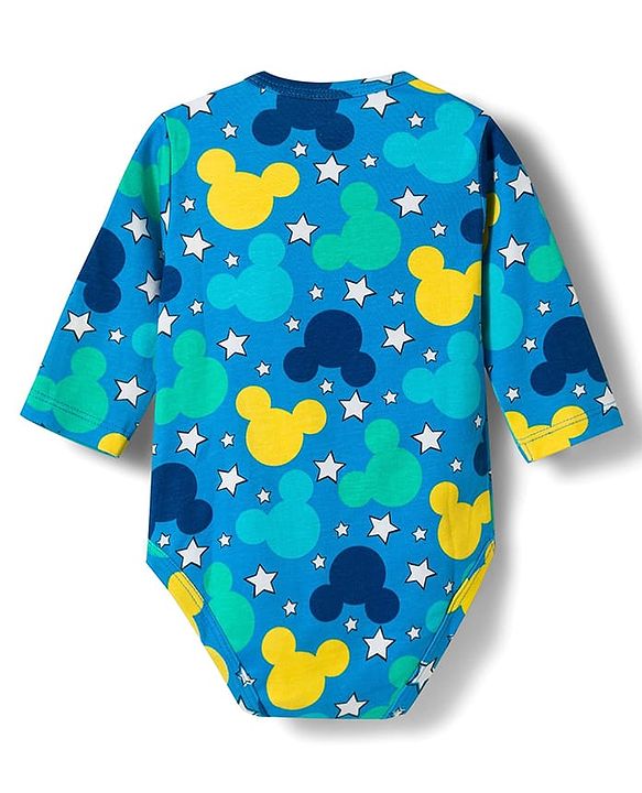 Babyhug Disney Interlock Knit Full Sleeves Onesies with Mickey Mouse Print Pack of 2 - Aqua