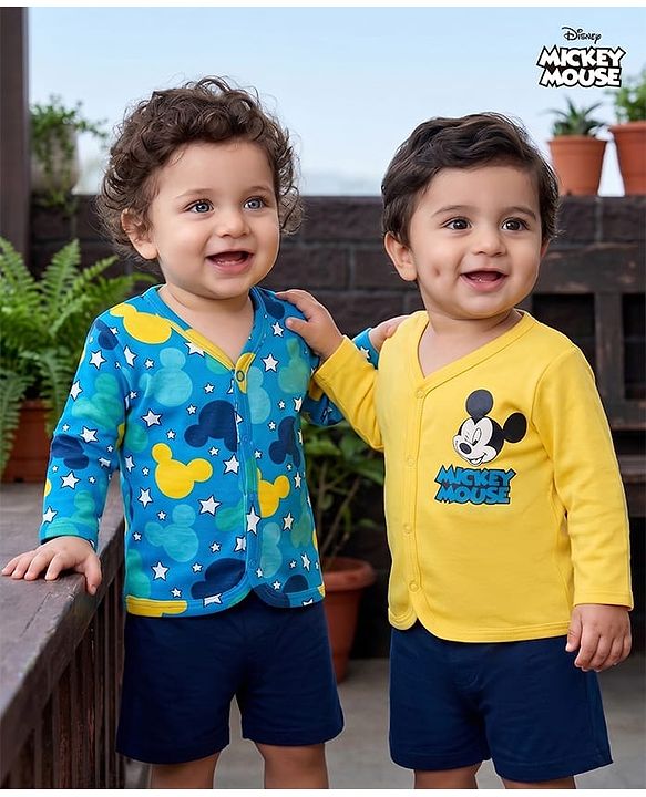 Babyhug Disney 100% Cotton Knit Full Sleeves Jhablas With Micky Mouse Graphics Pack Of 2 - Multicolor