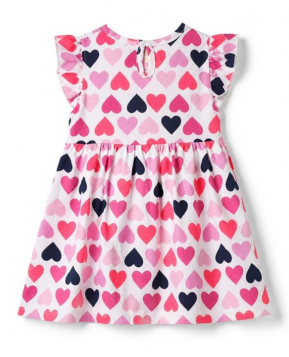 Babyhug Cotton Single Jersey Knit Knee Length Frock with Half Sleeves and Hearts Print Pack of 2 - Pink Navy Blue