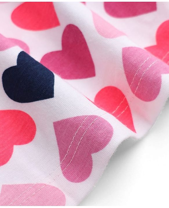 Babyhug Cotton Single Jersey Knit Knee Length Frock with Half Sleeves and Hearts Print Pack of 2 - Pink Navy Blue