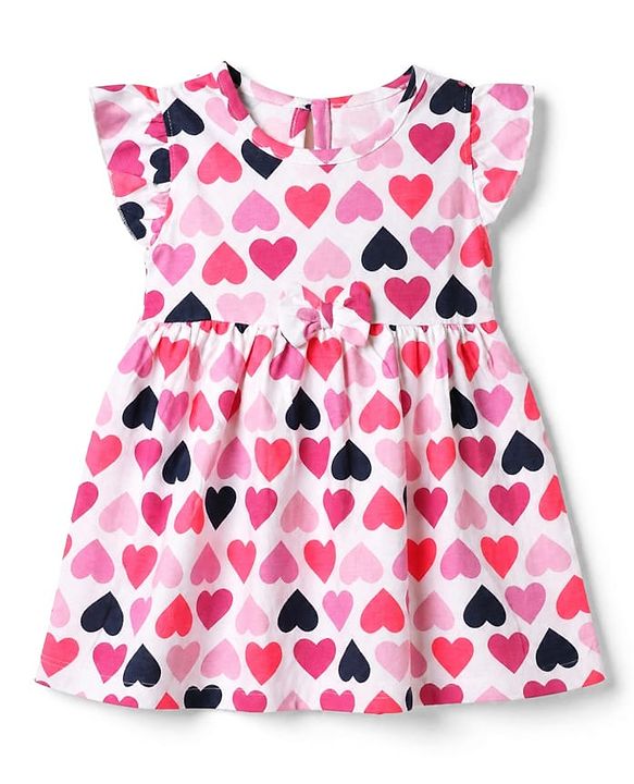 Babyhug Cotton Single Jersey Knit Knee Length Frock with Half Sleeves and Hearts Print Pack of 2 - Pink Navy Blue