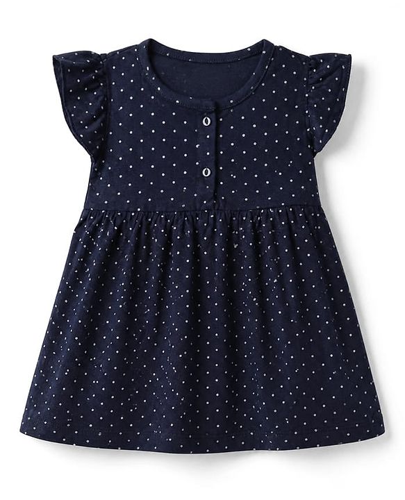 Babyhug Cotton Single Jersey Knit Knee Length Frock with Half Sleeves and Hearts Print Pack of 2 - Pink Navy Blue