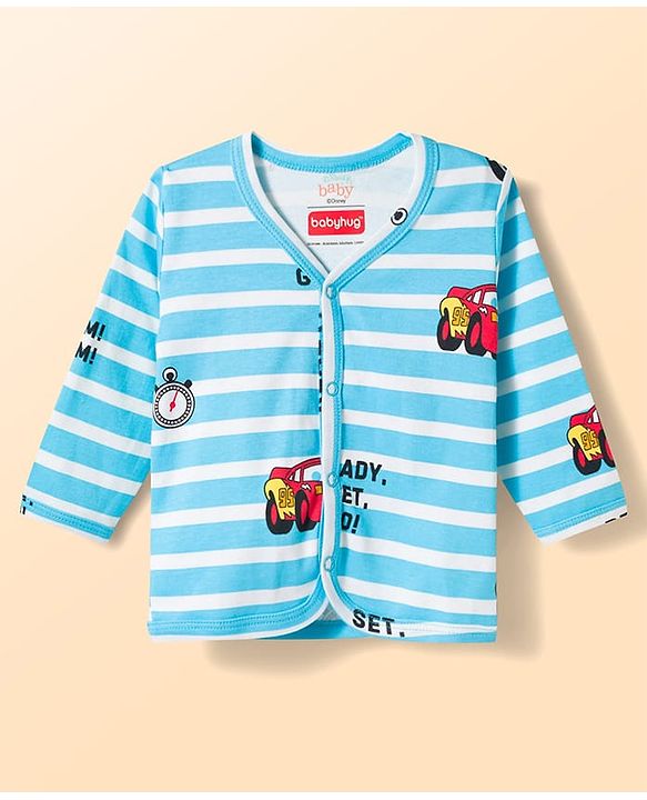 Babyhug Disney Interlock Knit Full Sleeves Jhablas with Cars Graphics Pack of 2 - White & Light Blue