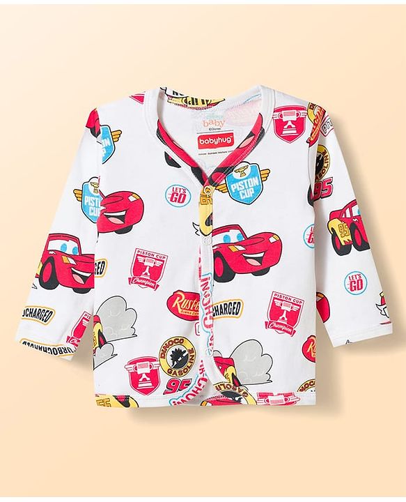 Babyhug Disney Interlock Knit Full Sleeves Jhablas with Cars Graphics Pack of 2 - White & Light Blue