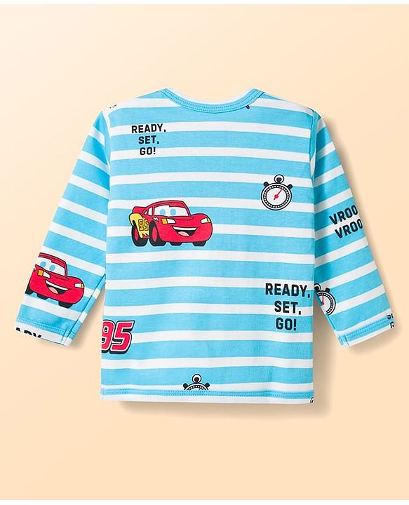 Babyhug Disney Interlock Knit Full Sleeves Jhablas with Cars Graphics Pack of 2 - White & Light Blue