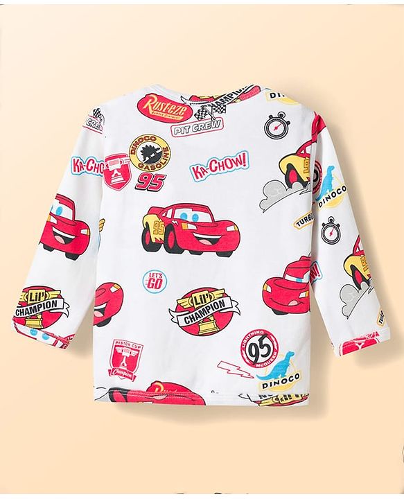 Babyhug Disney Interlock Knit Full Sleeves Jhablas with Cars Graphics Pack of 2 - White & Light Blue