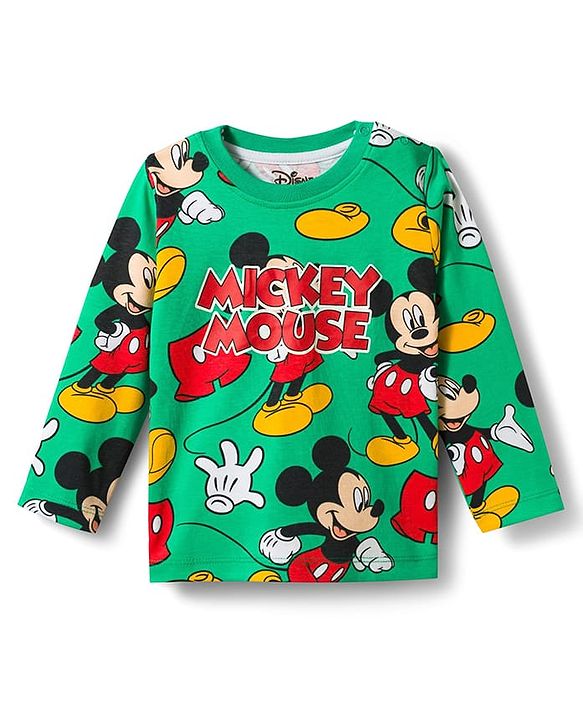 Babyhug Disney Single Jersey Knit Full Sleeves Co-Ords T-Shirt & Pyjama Night Suit with Mickey & Friends  Print - Green