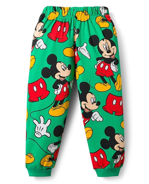 Babyhug Disney Single Jersey Knit Full Sleeves Co-Ords T-Shirt & Pyjama Night Suit with Mickey & Friends  Print - Green