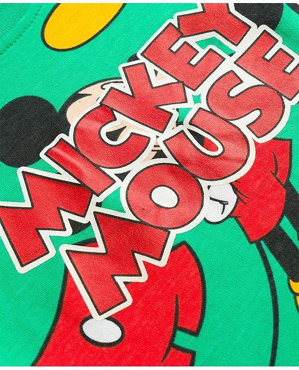 Babyhug Disney Single Jersey Knit Full Sleeves Co-Ords T-Shirt & Pyjama Night Suit with Mickey & Friends  Print - Green