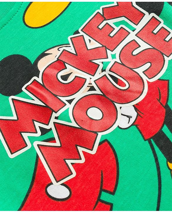 Babyhug Disney Single Jersey Knit Full Sleeves Co-Ords T-Shirt & Pyjama Night Suit with Mickey & Friends  Print - Green