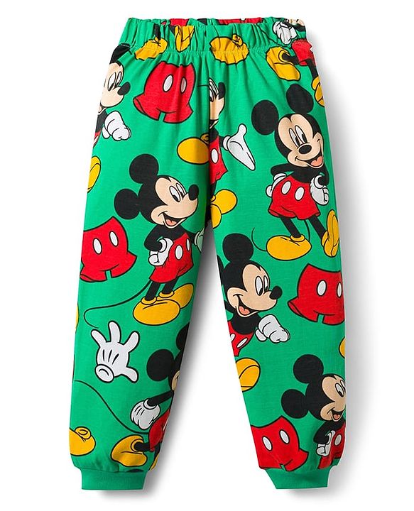 Babyhug Disney Single Jersey Knit Full Sleeves Co-Ords T-Shirt & Pyjama Night Suit with Mickey & Friends  Print - Green