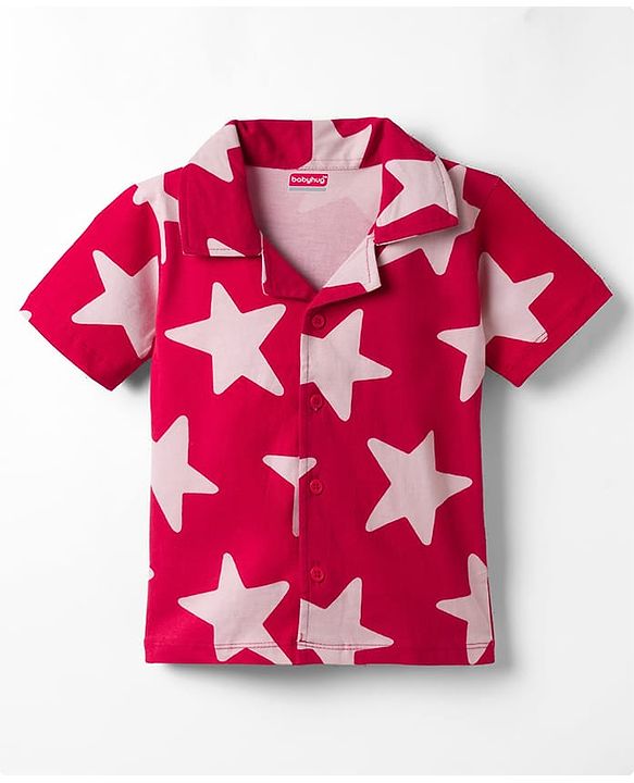 Babyhug 100% Cotton Knit Half Sleeves Co-Ords Shirt & Shorts Night Suit With Star Print - Red