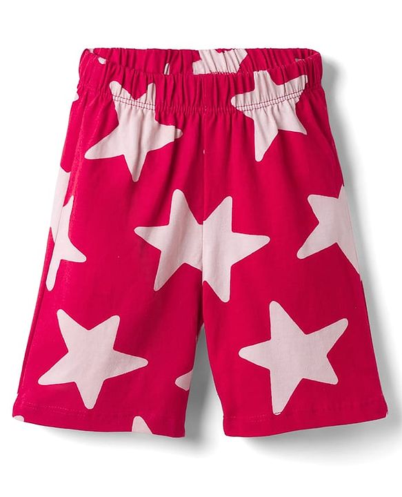 Babyhug 100% Cotton Knit Half Sleeves Co-Ords Shirt & Shorts Night Suit With Star Print - Red