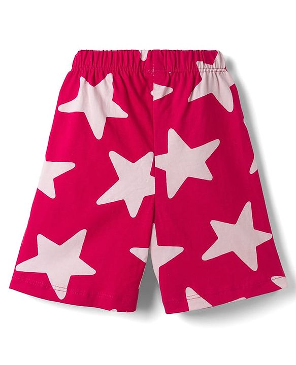 Babyhug 100% Cotton Knit Half Sleeves Co-Ords Shirt & Shorts Night Suit With Star Print - Red